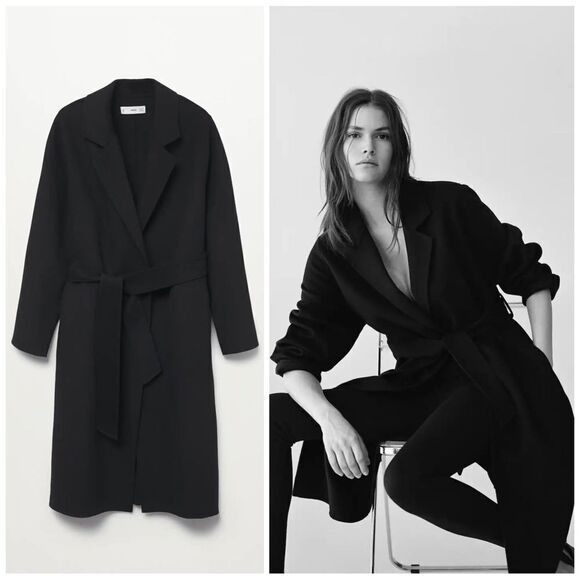 Mango Handmade Wool Blend Coat Black New - Picture 1 of 11